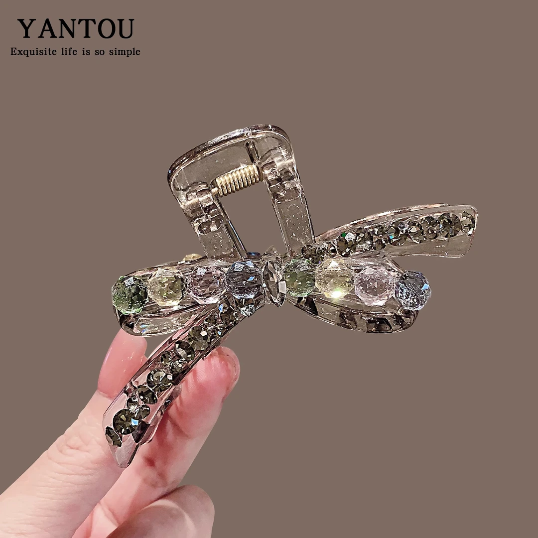 法式彩色多巴胺水钻发夹女秋冬新款简约发卡蝴蝶结鲨鱼夹子头饰