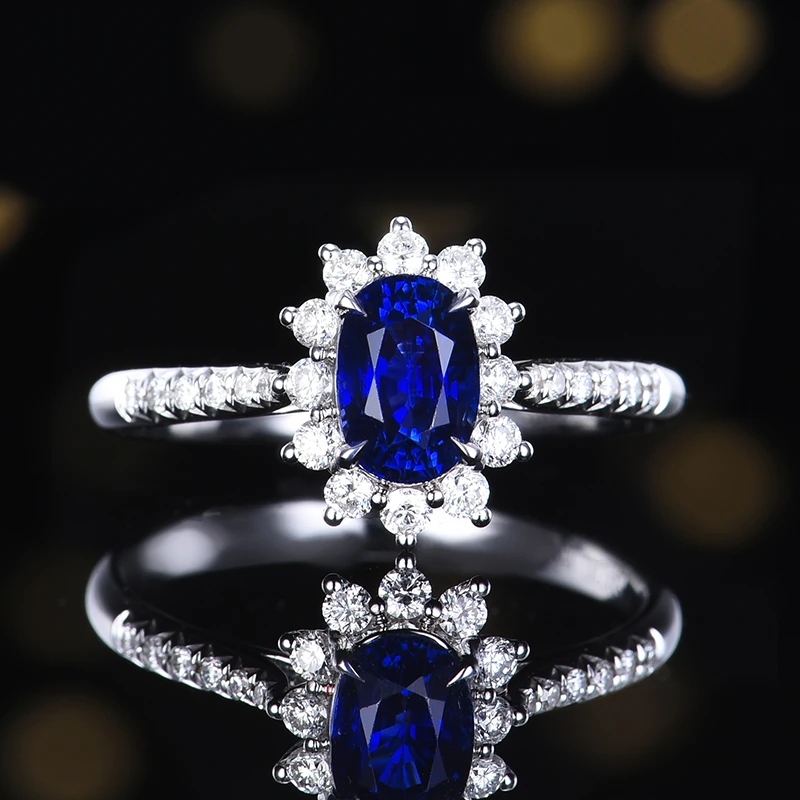 经典戴妃款 主石1.22克拉 18K金 天然斯里兰卡皇家蓝蓝宝石戒指