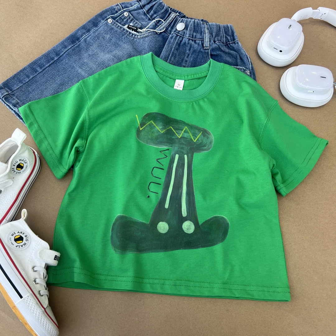 【时念念原创】字母印花 男女童100棉短袖T恤CX25006