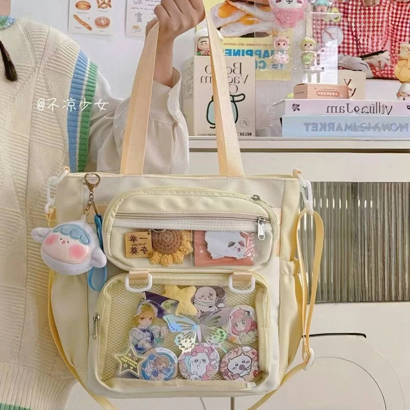 二次元谷子透明斜挎包学院少女大容量托特包吧唧扎板痛包娃包收纳