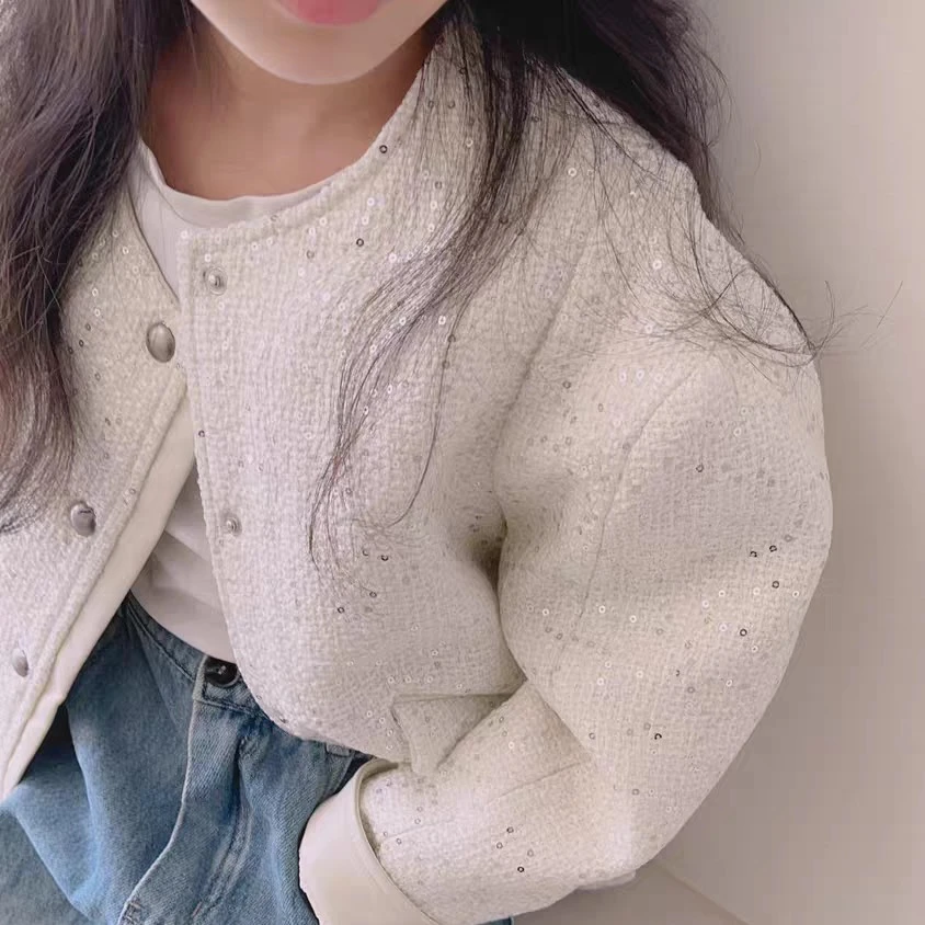 no退no换！鸽1141女大童米色小香风薄款鹅绒服