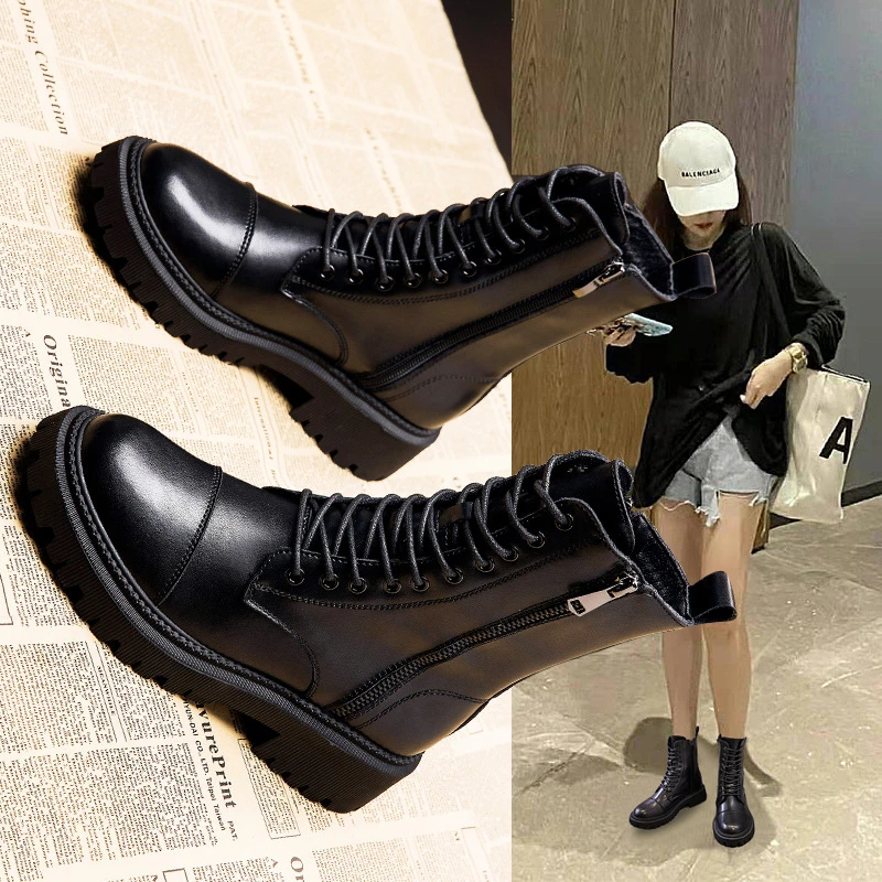 厚底加绒网红英伦风ins秋冬季春秋单靴ol女鞋马丁靴爆款春季新款