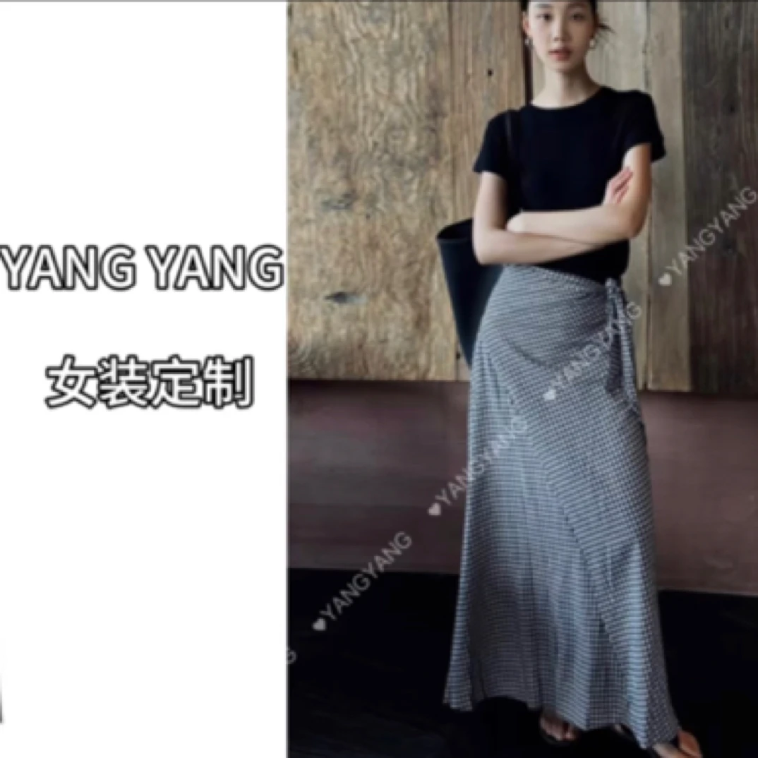 YANGYANG 设计感收腰绑带格纹半身裙女包臀不规则小众a字裙子#443