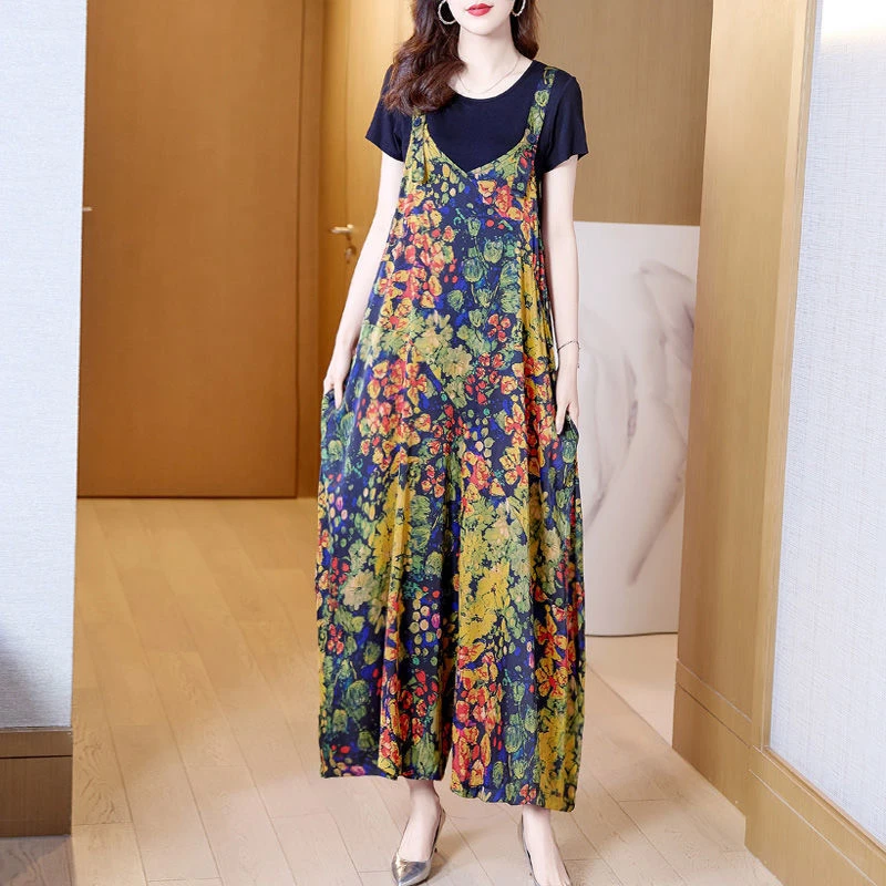 2025夏季新款时尚洋气背带裤女夏薄款大码显瘦遮肉阔腿吊带连体裤