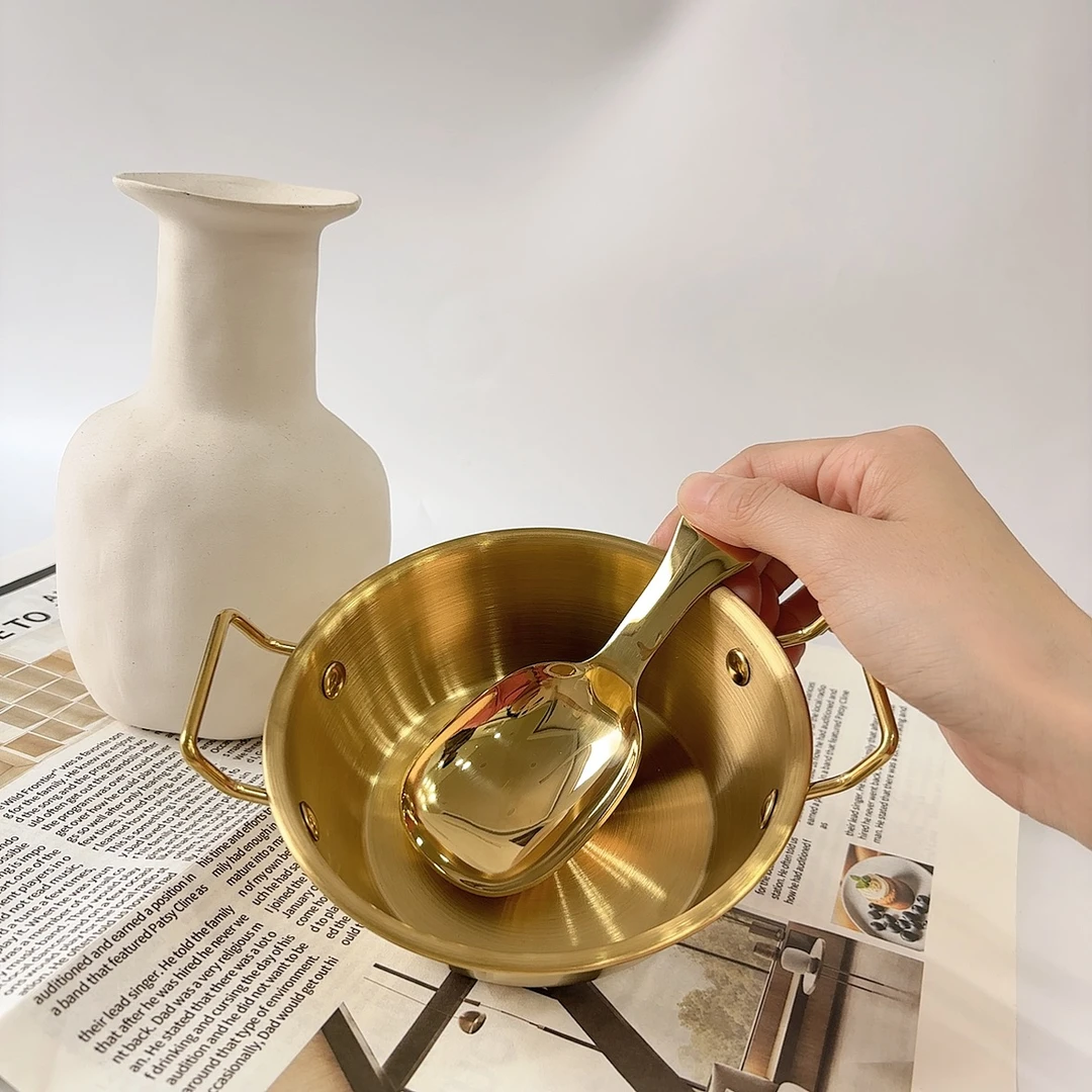 304不锈钢金色双耳碗+超萌超可爱金色罐罐勺家用沙拉碗