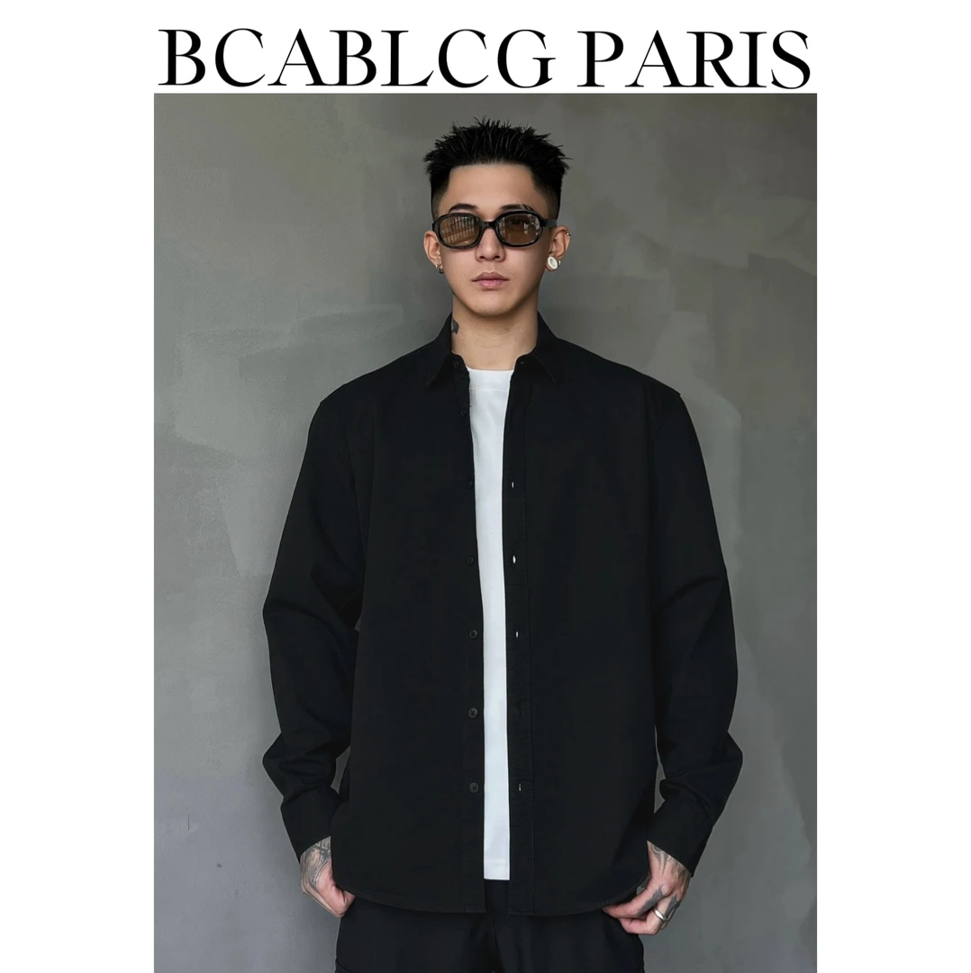 【春秋爆款】净板长袖黑衬衫男简约纯色休闲痞帅慵懒风衬衣百搭上衣