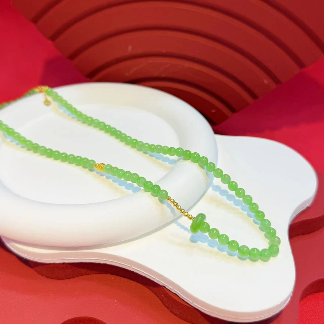 18K金镶嵌5mm苹果绿串珠HNZ11784