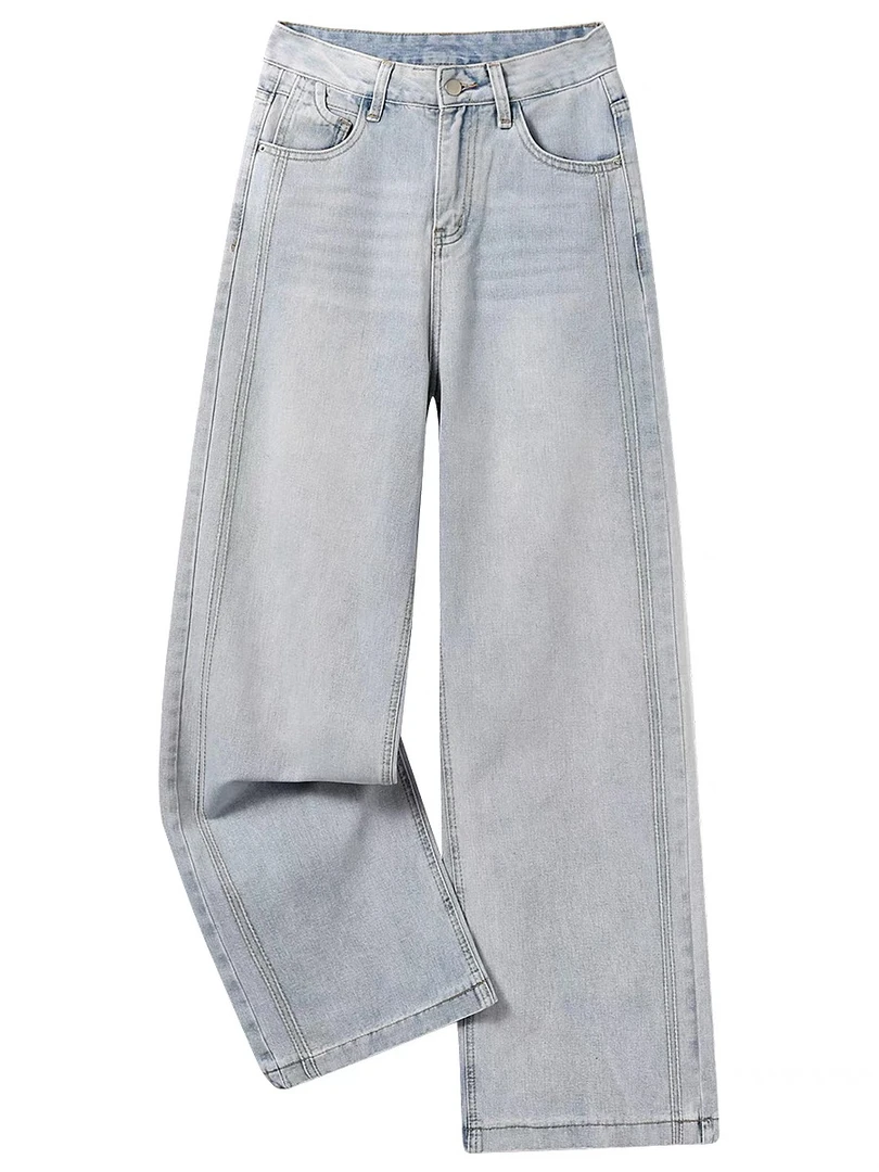 绝美别致高腰牛仔裤女夏季新款显高显瘦设计感水洗阔腿裤