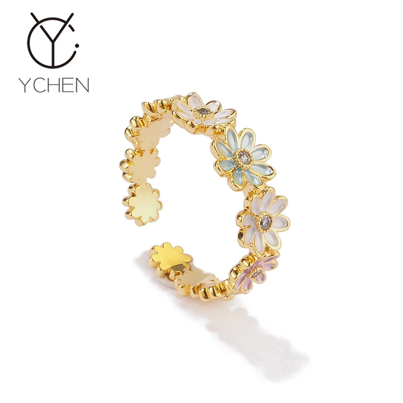 铜合金戒指 原创设计精致彩色多巴胺小雏菊戒指女开口可调节指环
