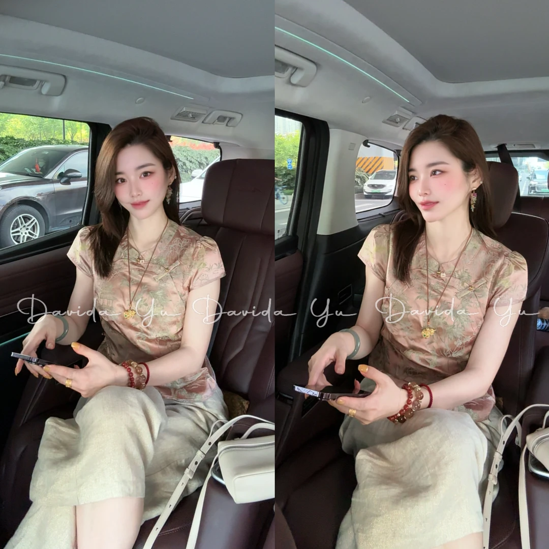 Davida Yu【竹叶】竹叶节节高 锦鲤嬉戏 蕴意非凡短袖 W51135-5