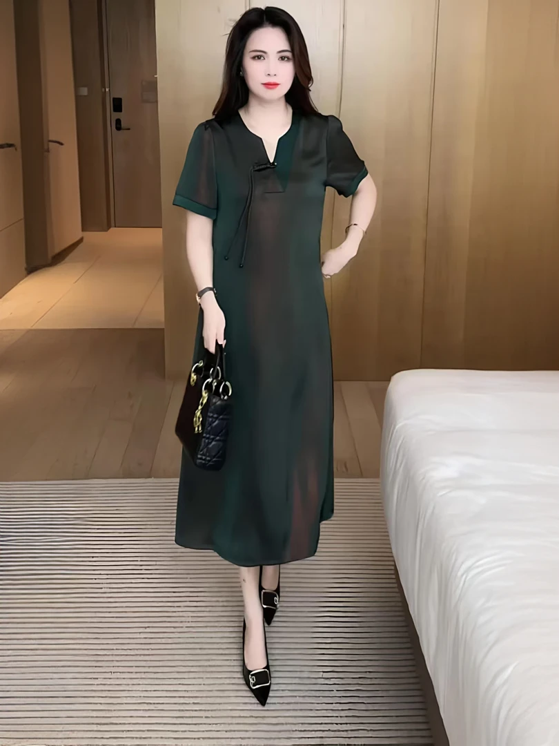 10256-新款新中式连衣裙女夏季时尚气质显瘦旗袍裙子【京麟鱼】