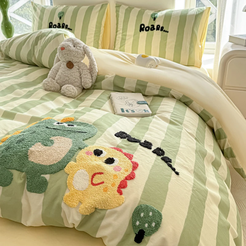 床上四件套全棉纯棉2025新款卡通毛巾绣床单被套床品笠单人三件套