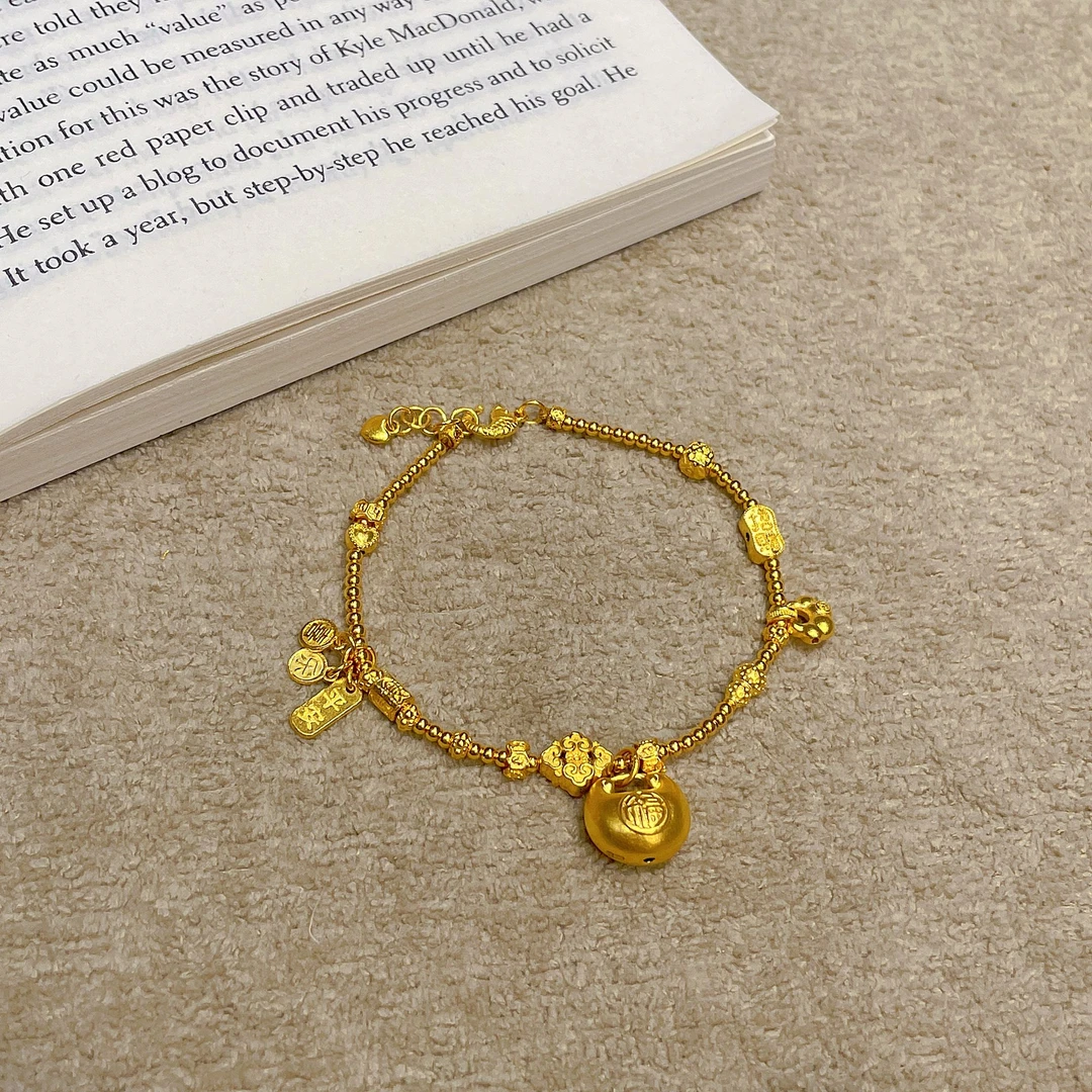 瑞诺黄金胖福金珠手链足金999新款女平安喜乐手串节日礼物送女友