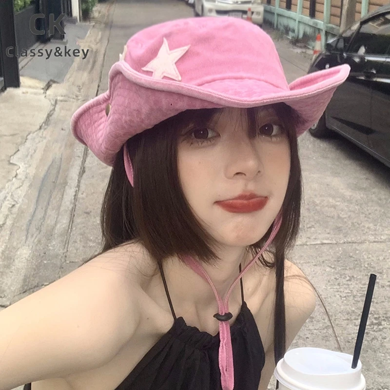 Classy key新加坡设计师联名款洗复古星星西部牛仔帽女露营渔夫帽