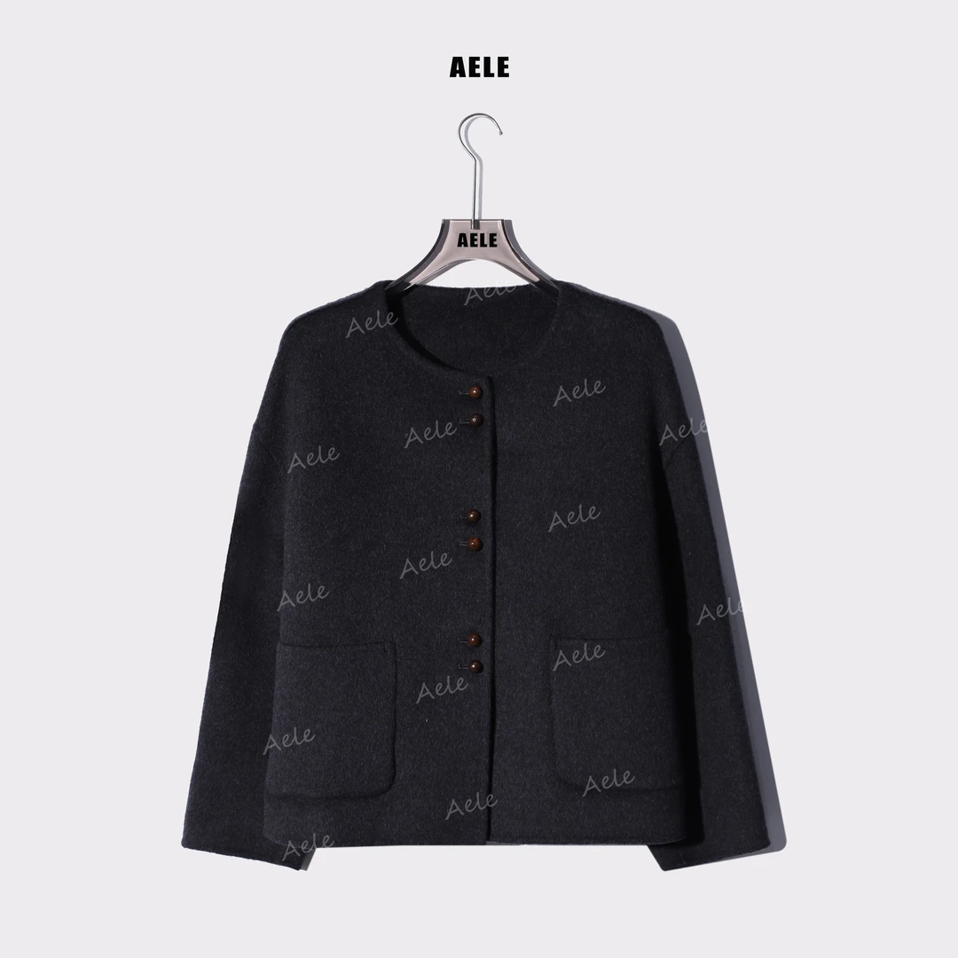 AELE气质圆领短款纯色毛呢单排多扣双面呢百搭外套 S855 3237 AD