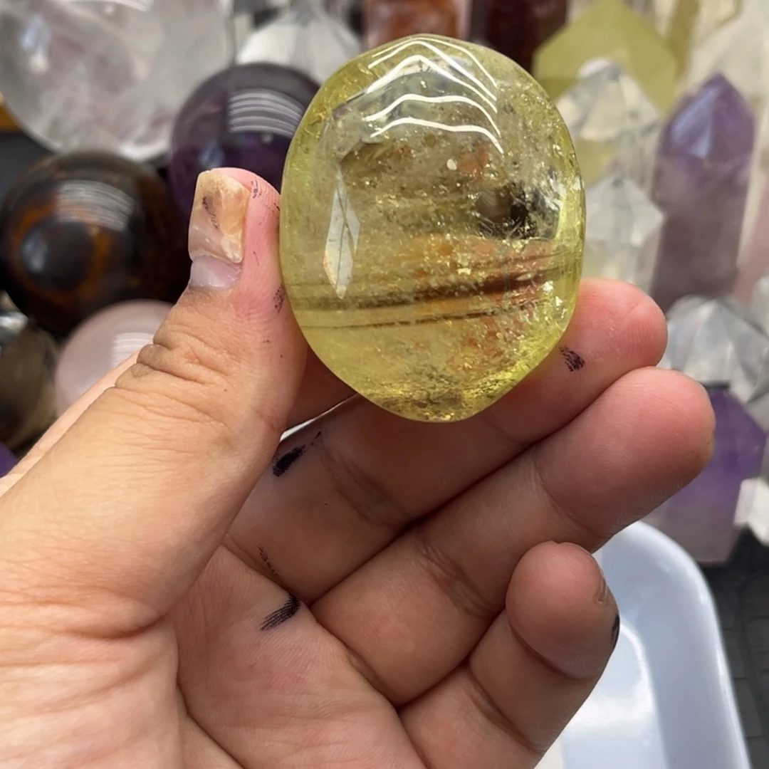 珠宝半成品未镶嵌水晶48 黄水晶手握带隐山