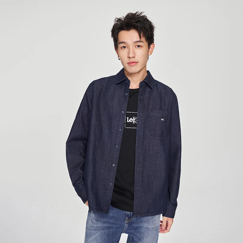 【李晨nic专属】Lee25新品琥珀流光翻领小Logo长袖牛仔休闲衬衫