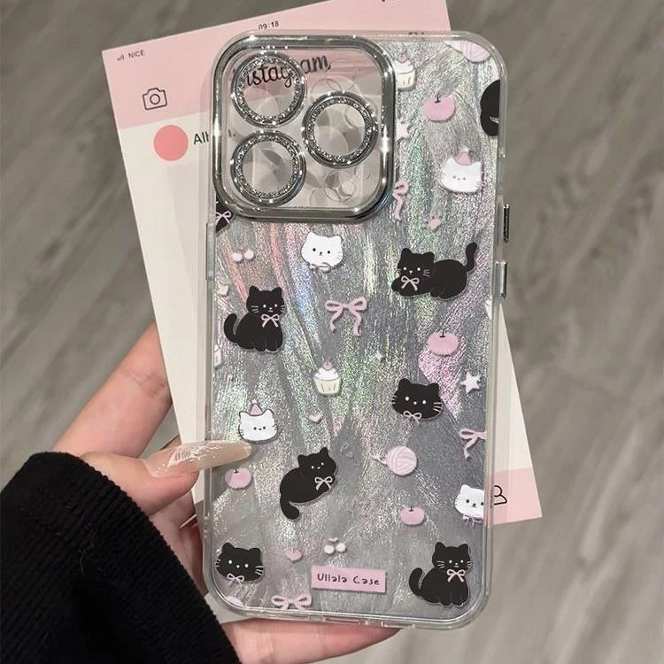 卡通猫咪精孔羽纱适用苹果16promax手机壳华为荣耀vivo小米oppo