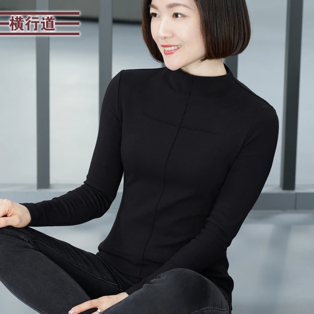 2026新款春季半高领长袖内搭衣上衣女棉T恤小衫黑色色内搭T恤