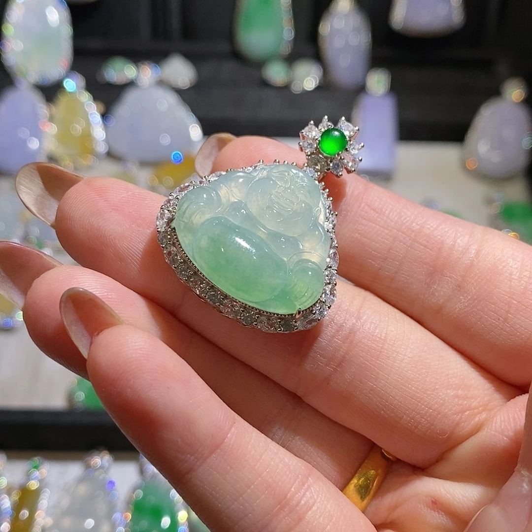 翡翠银S925镶嵌颈饰A***-天然翡翠