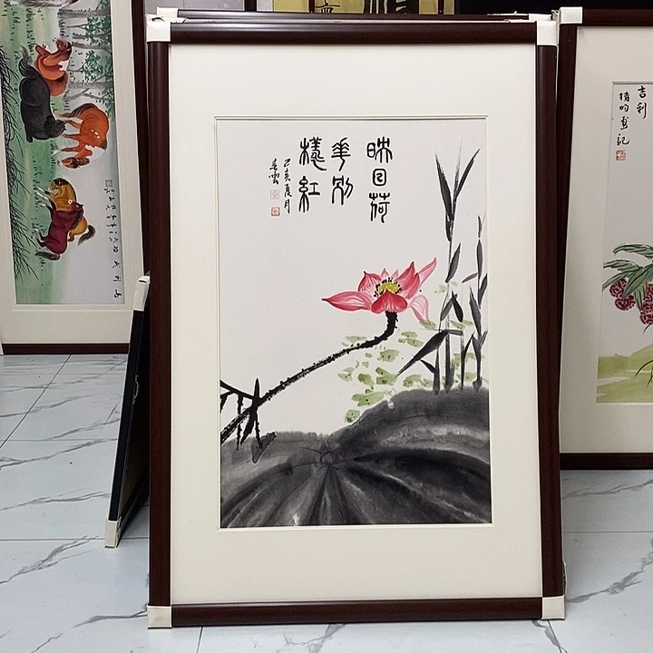 国画手绘作品带框发货