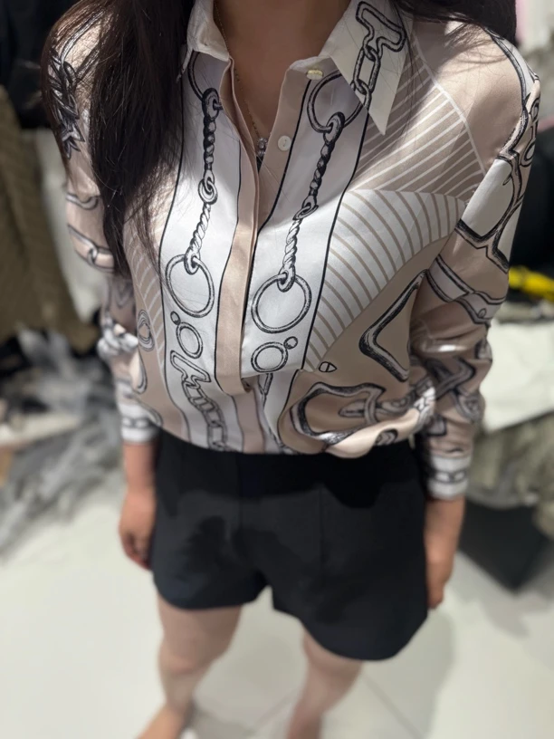 经典印花OL风长袖拼接显瘦气质小众衬衫