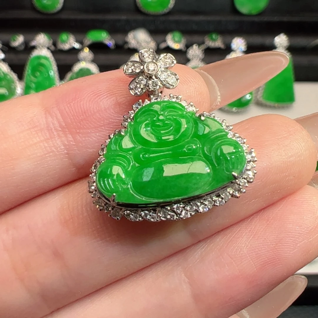 翡翠18K金镶嵌吊坠(不含链)