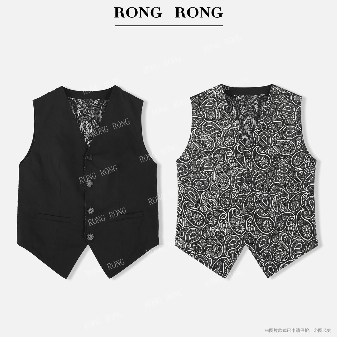 溶溶J【画韵】RONGRONG莱赛尔民族风印花拼蕾丝双面穿马夹C-S210860