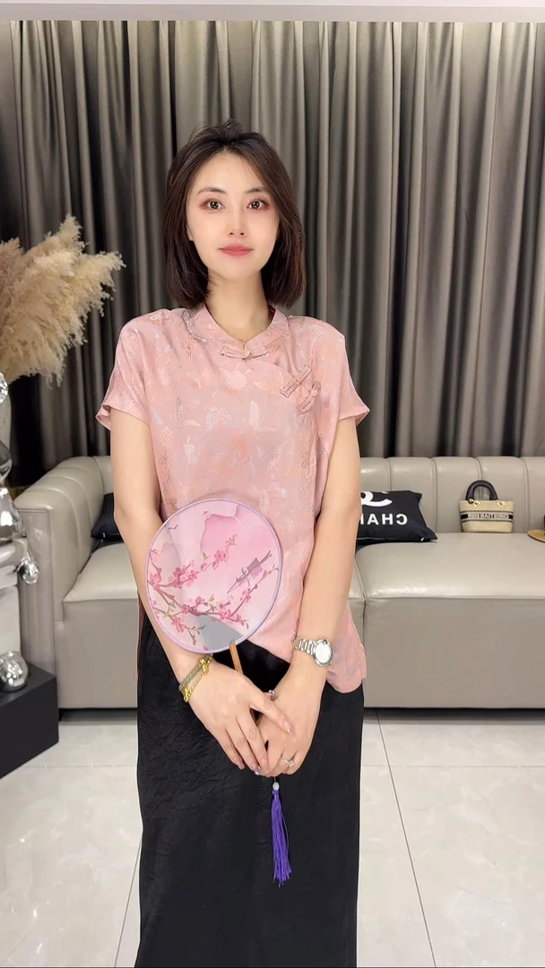 夏季上衣提花斜襟中国风唐装花纹常规飞袖常规款薄款