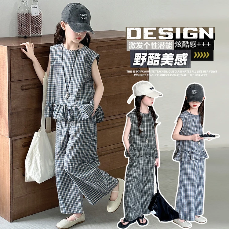 2025新款女童中大童春秋格子套装