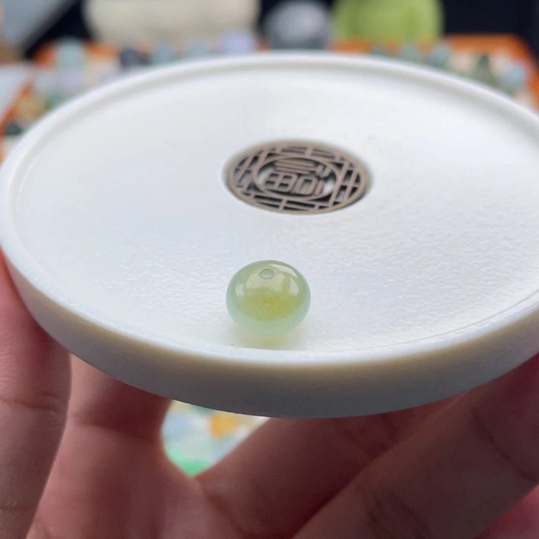 翡翠散珠天然缅甸翡翠a货冰黄鼓珠8.9×6.5