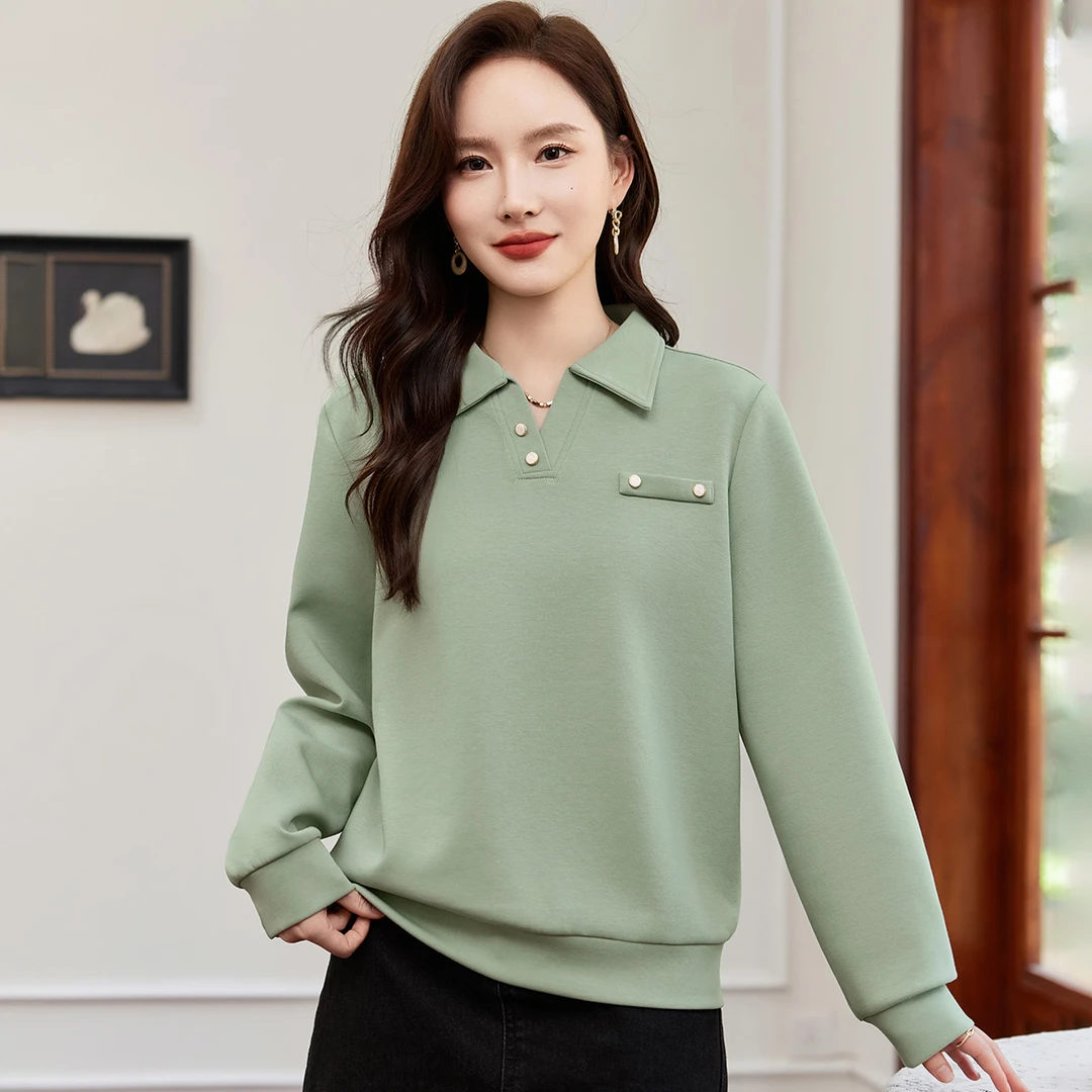 【翻领正肩卫衣】2026春秋新款翻领卫衣休闲百搭减龄长袖正肩卫衣