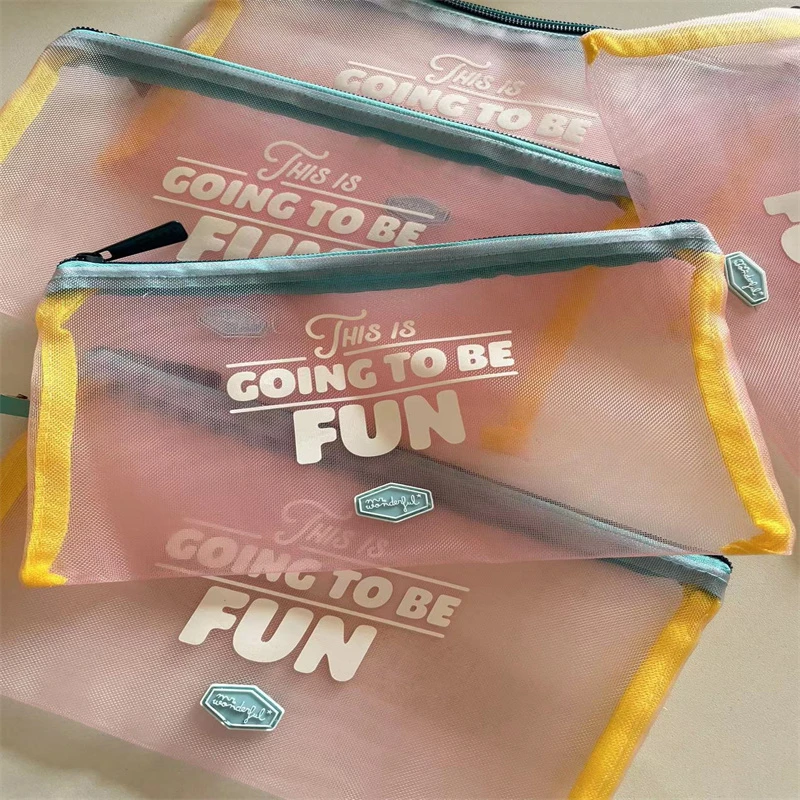 6月17号一清发5个！粉色网纱文件袋收纳袋