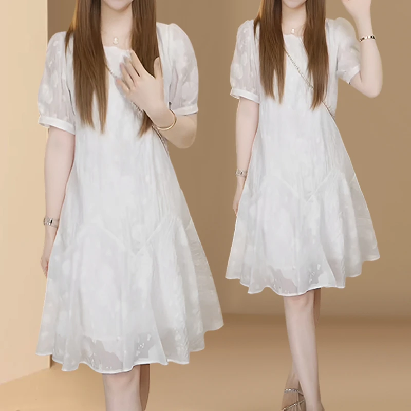 法式小香风大码连衣裙女2025新款夏季轻奢高级感遮肚子减龄A字裙