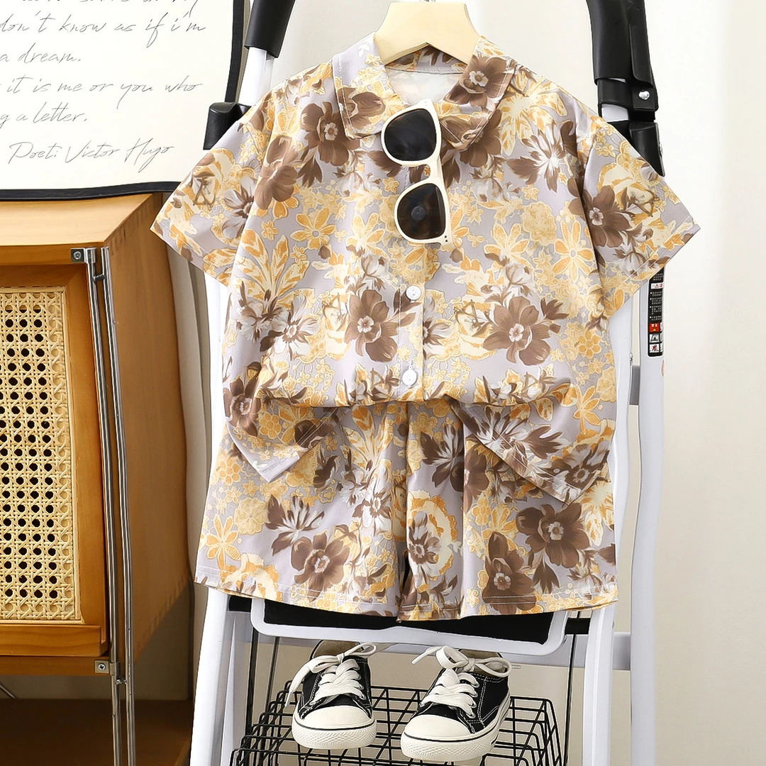 新款印花短袖衬衫套装夏季