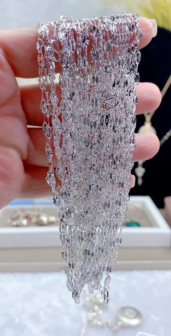 链子足银 足银9999爆闪雪花链