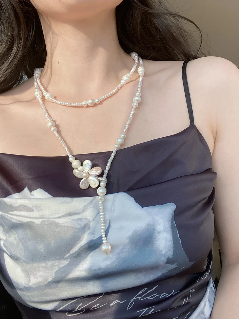 钛钢锆石项链 长款毛衣链总长120