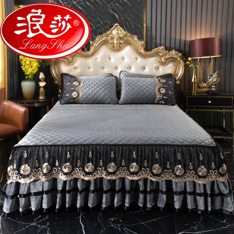 浪莎床裙夹棉牛奶绒水晶绒加厚保暖床单床罩冬季保暖2025新款纯色