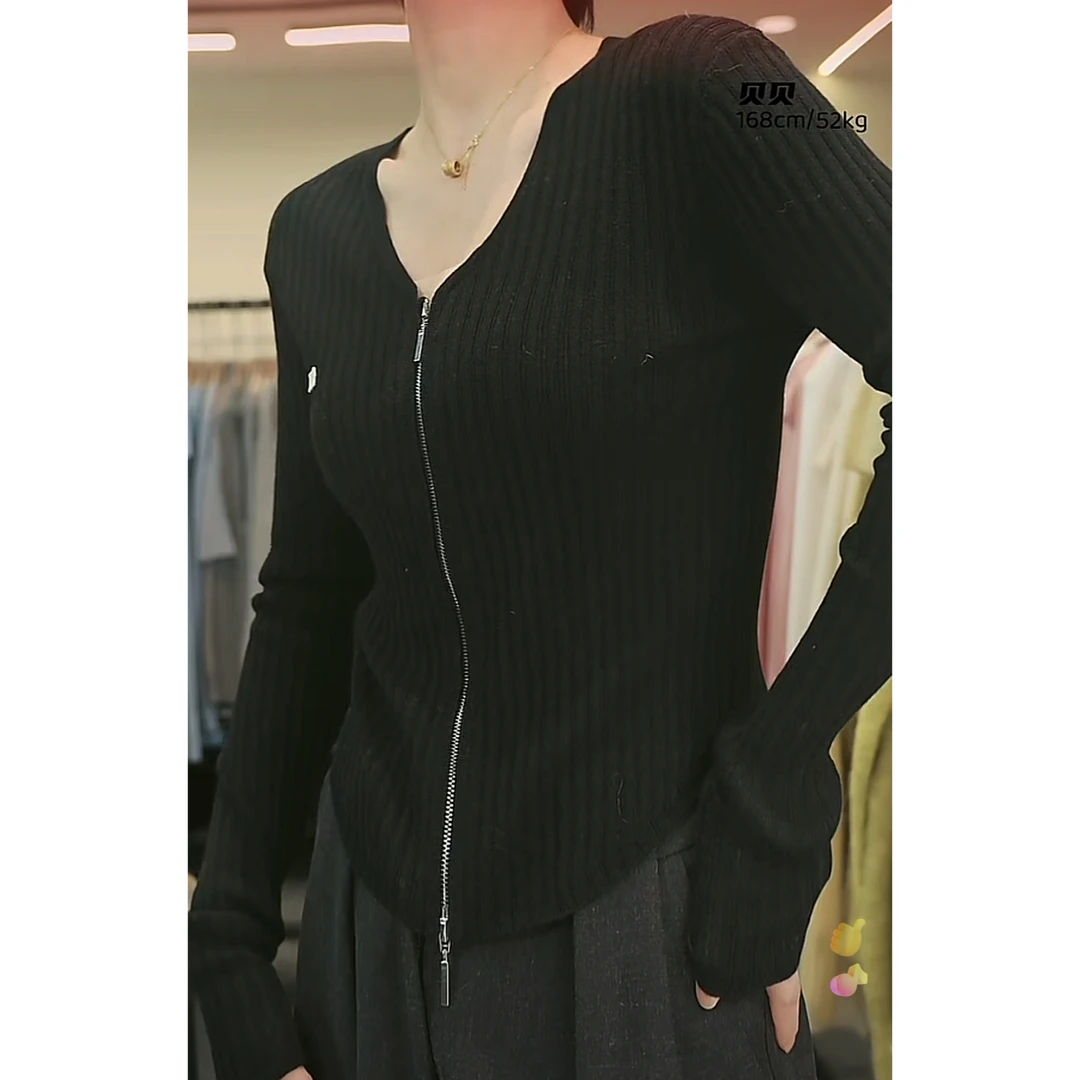 11335（部分无水洗唛，介意慎拍）SANFAN新款双拉链坑条纹针织开衫