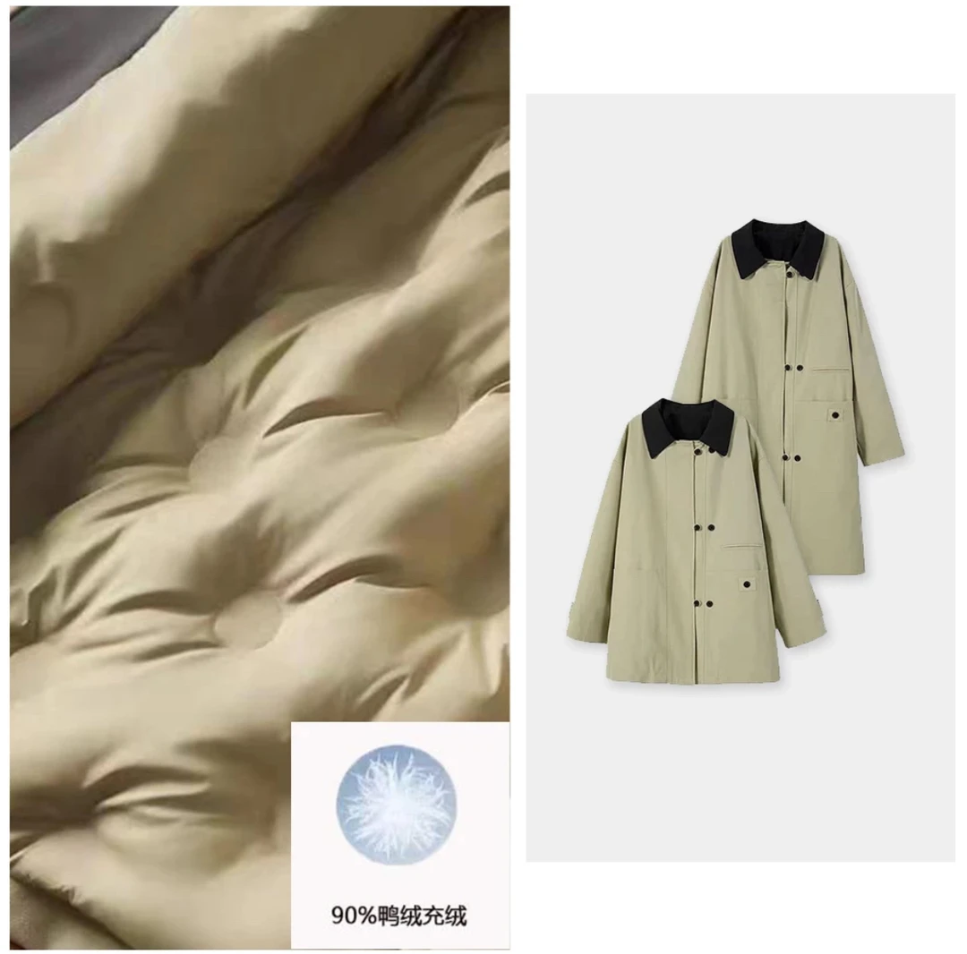 2024新款时尚百搭撞色拼接工装羽绒风衣外套8802