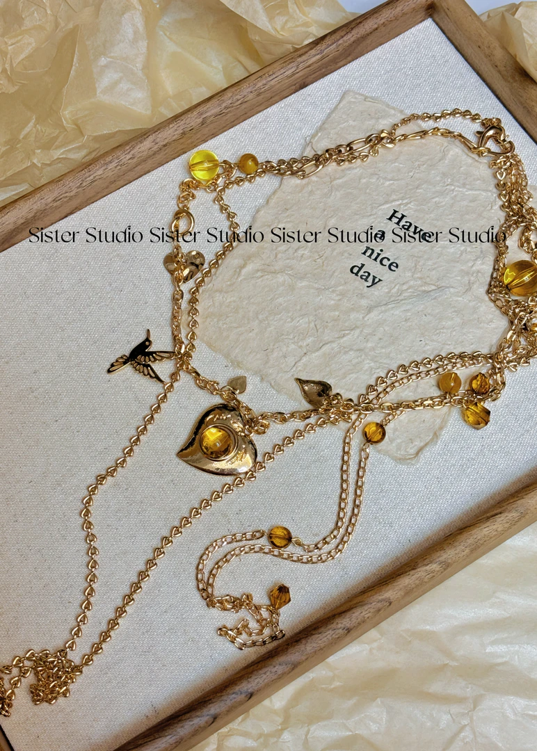 合金树脂项链 【SISTER】小众设计爱心叠带项链