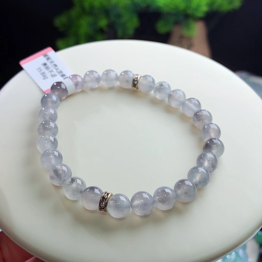 未镶嵌手串翡翠国风水墨画意境感！冰飘乌鸡花 卡7+mm
