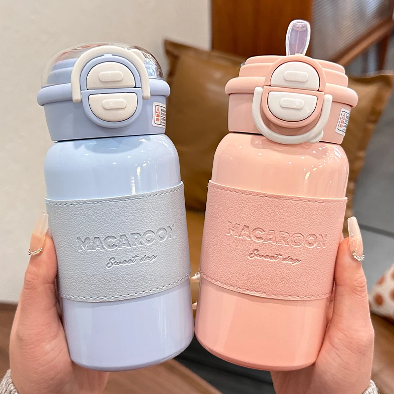 双饮保温杯女生高颜值简约便携儿童吸管杯学生上学专用大容量水杯