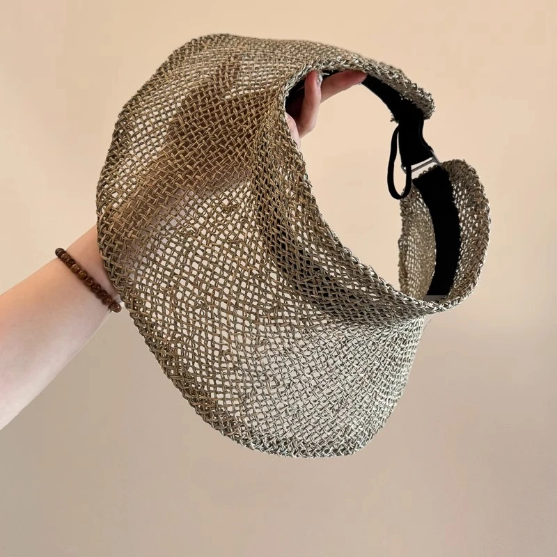 100%天然拉菲草咸草镂空草编空顶帽女高级感大帽檐可折叠遮阳草帽