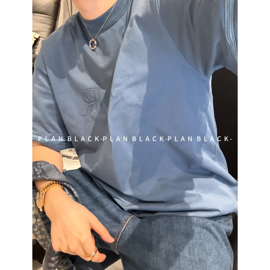 RICH陈发财【石头联名D.】指南针小刺绣！情侣小领口松弛感T恤6896