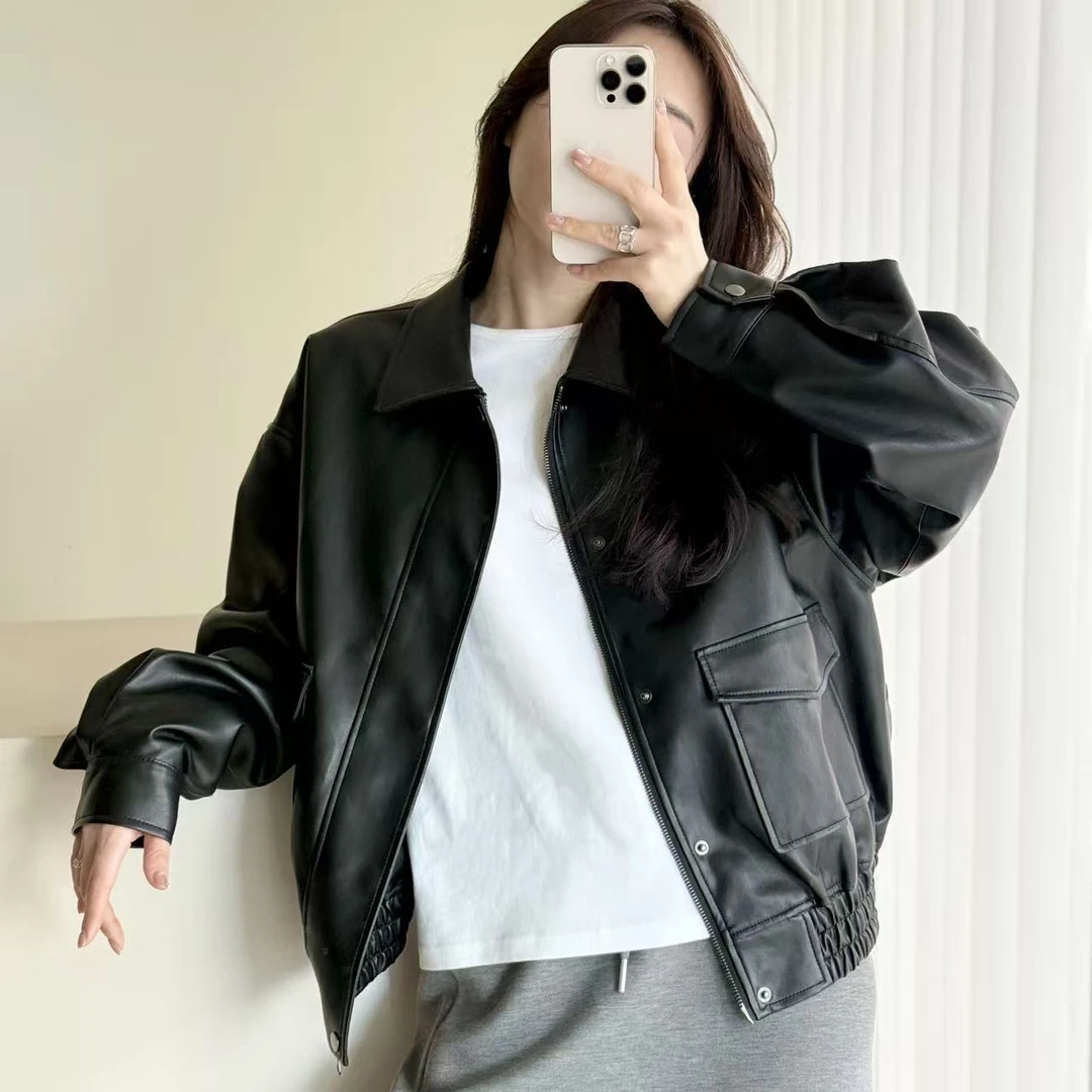 (布布款)   法尔丝黑色皮衣外套TBB1638