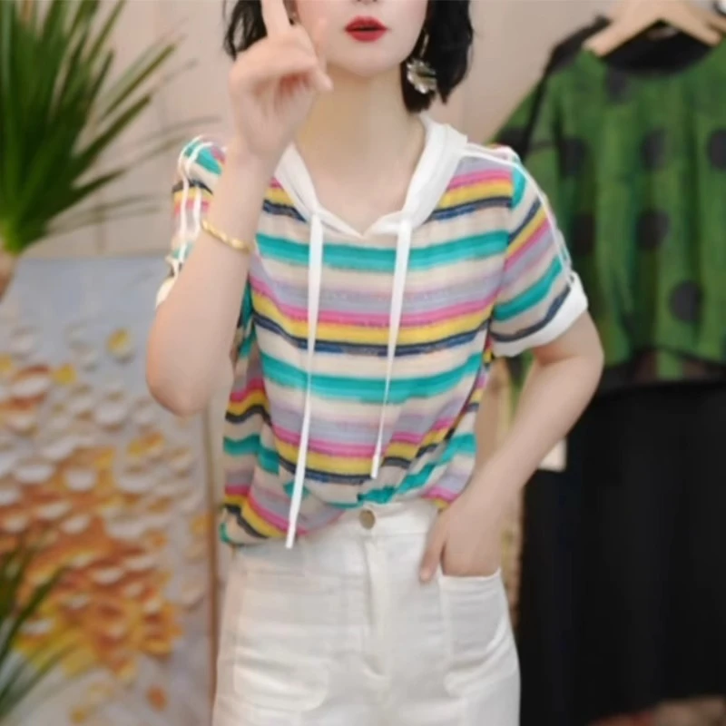 特大码胖mm韩系穿搭条纹正肩短袖T恤女夏季修身百搭独特漂亮上衣