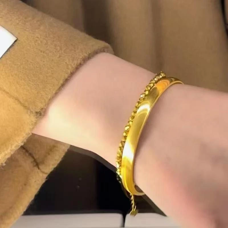 铜合金手镯 时尚大气光面猫眼手镯批发气质奢华女金黄色简约精致