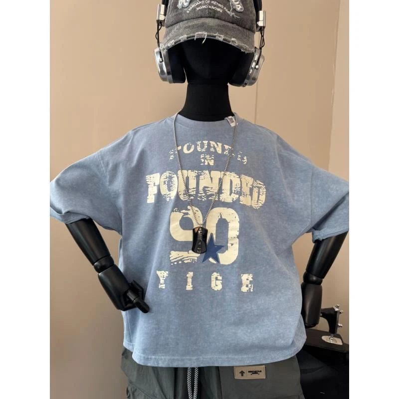 ZZY男宝中大童夏款潮酷风街舞短袖T恤6-15岁百搭宽松印花短袖2559