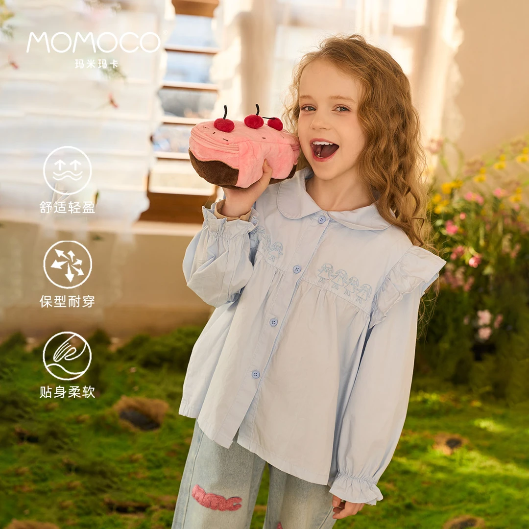 MOMOCO女童2025春季欧若风衬衣新款甜美飞袖衬衫77580234004